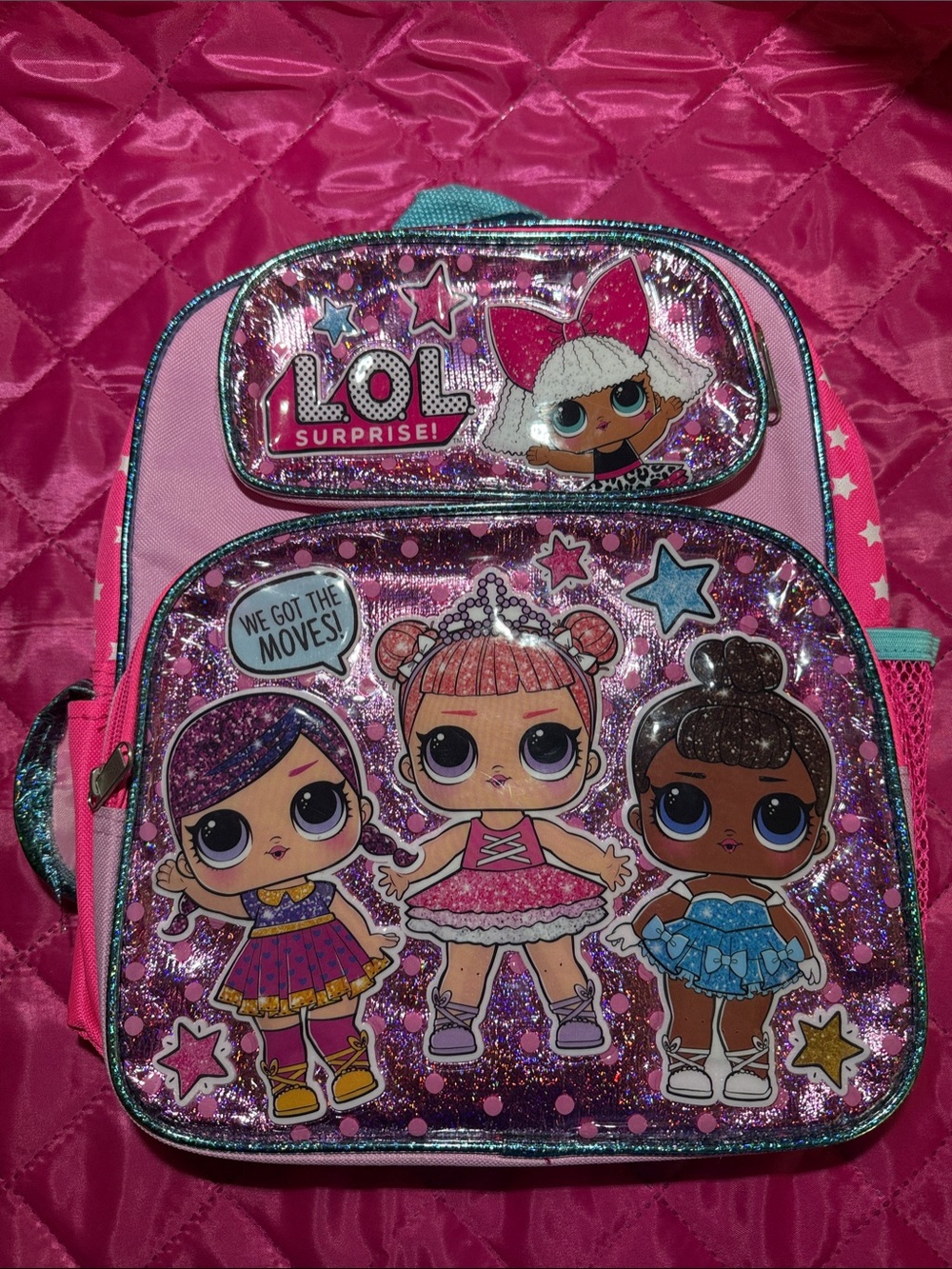 L.O.L. Surprise! Pink Glitter Backpack with Colorful Doll Graphics